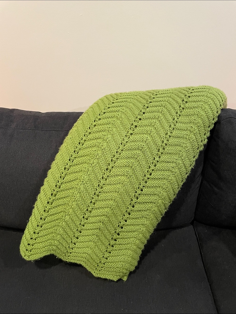 Vintage Green Scallop Edging Knit Throw Blanket